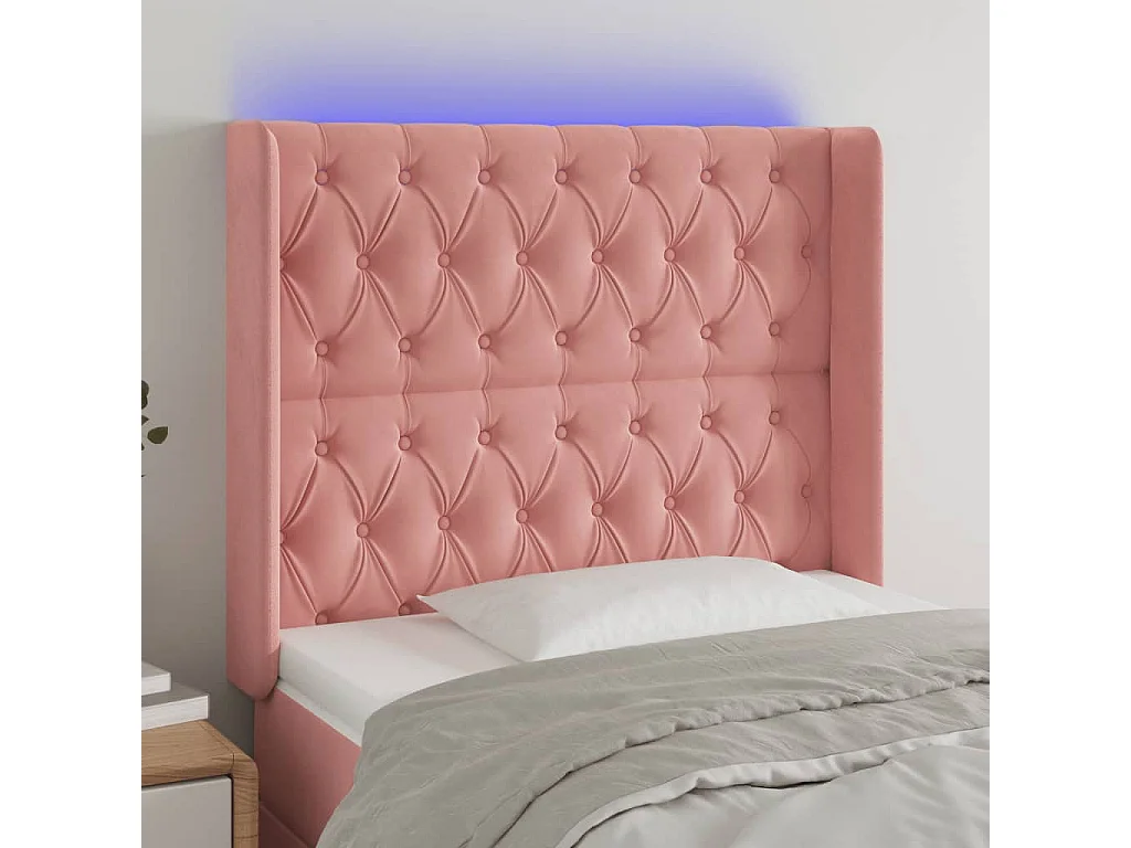 Tête de Lit | Panneau de tête pour lit Moderne à LED Rose 103x16x118/128 cm Velours