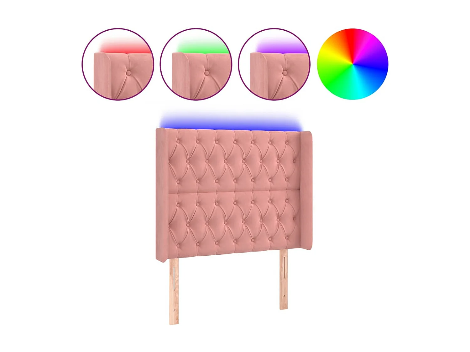 Hoofdbord | Hoofdeinde LED 103x16x118/128 cm fluweel roze