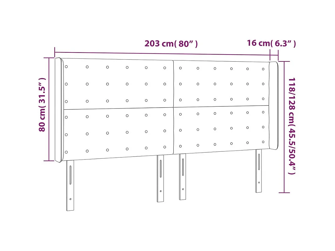 Cabecero | Cabezal de Cama | Mueble cabecero con orejas cuero sintético capuchino 203x16x118/128 cm
