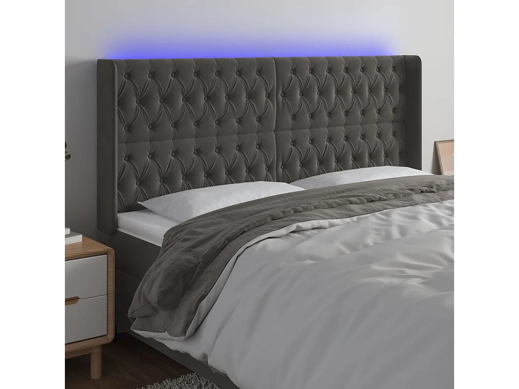 Hoofdbord | Hoofdeinde LED 203x16x118/128 cm fluweel donkergrijs