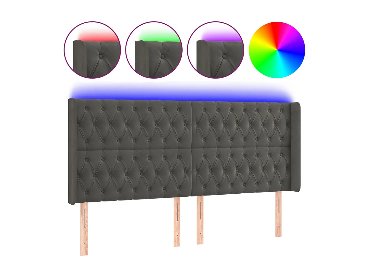 Hoofdbord | Hoofdeinde LED 203x16x118/128 cm fluweel donkergrijs