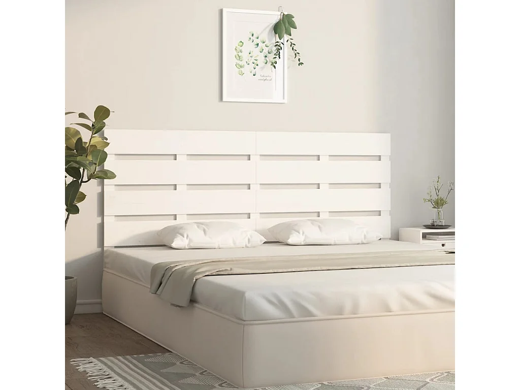 Tête de Lit | Panneau de tête pour lit Moderne Blanc 200x3x80 cm Bois massif de pin