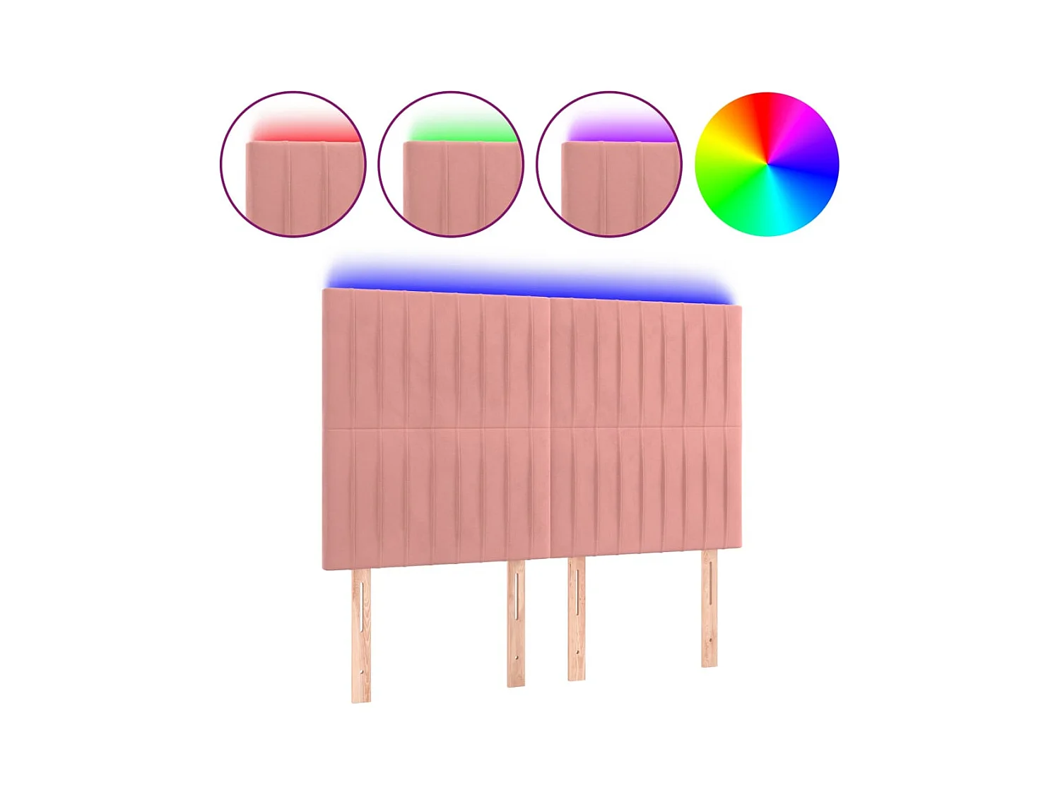 Cabecero | Cabezal de Cama | Mueble cabecero con luces LED terciopelo rosa 144x5x118/128 cm