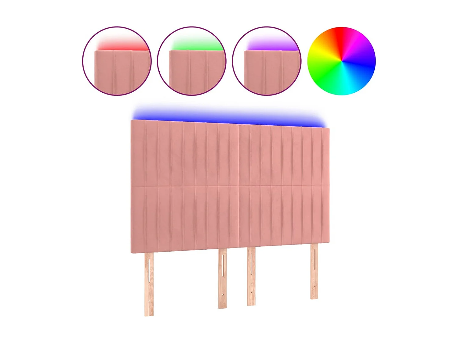 Tête de Lit | Panneau de tête pour lit Moderne à LED Rose 144x5x118/128 cm Velours