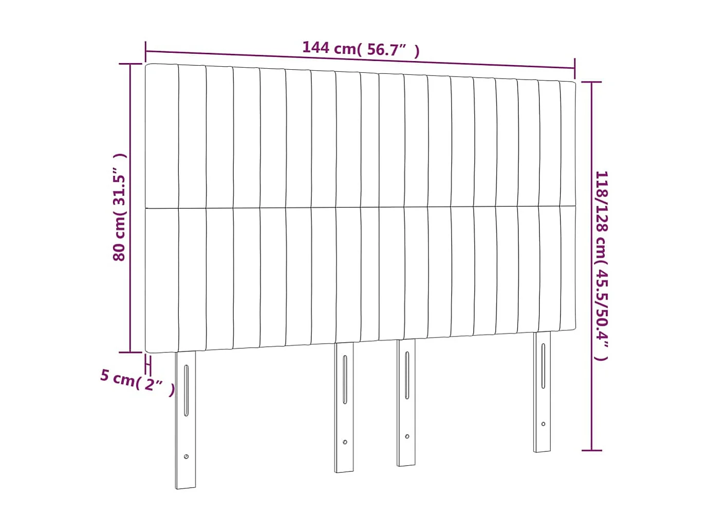 Hoofdbord | Hoofdeinde LED 144x5x118/128 cm fluweel zwart
