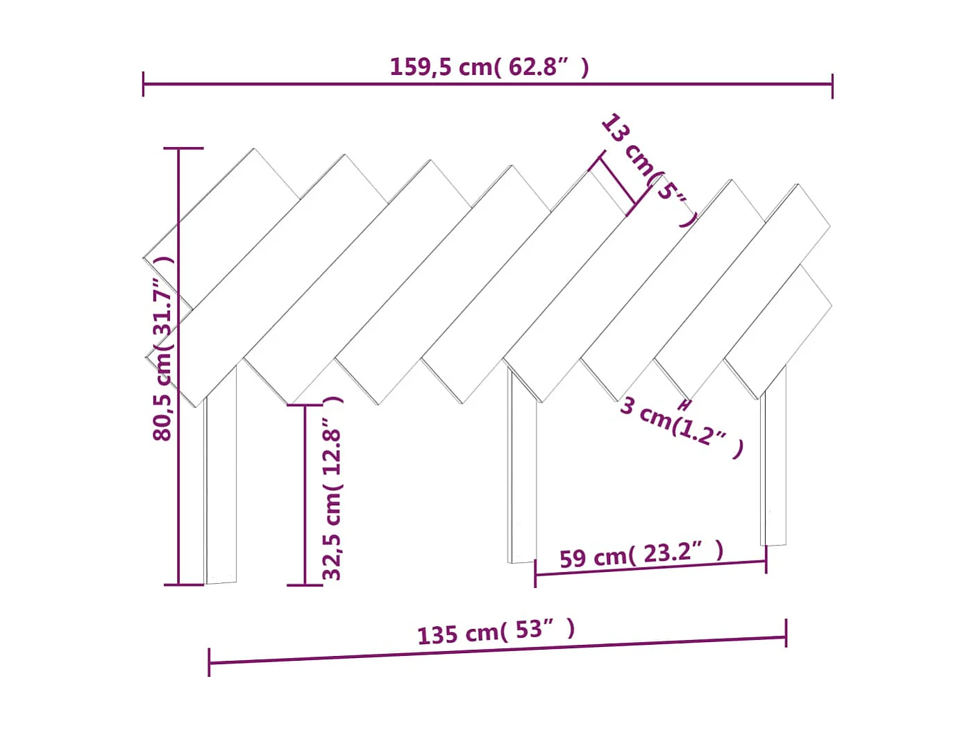 Hoofdbord | Hoofdeinde 159,5x3x80,5 cm massief grenenhout wit