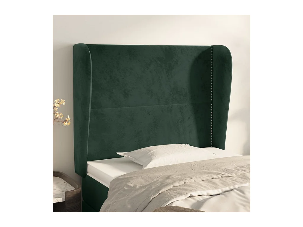 Tête de Lit | Panneau de tête pour lit Moderne avec oreilles Vert foncé 103x23x118/128 cm Velours