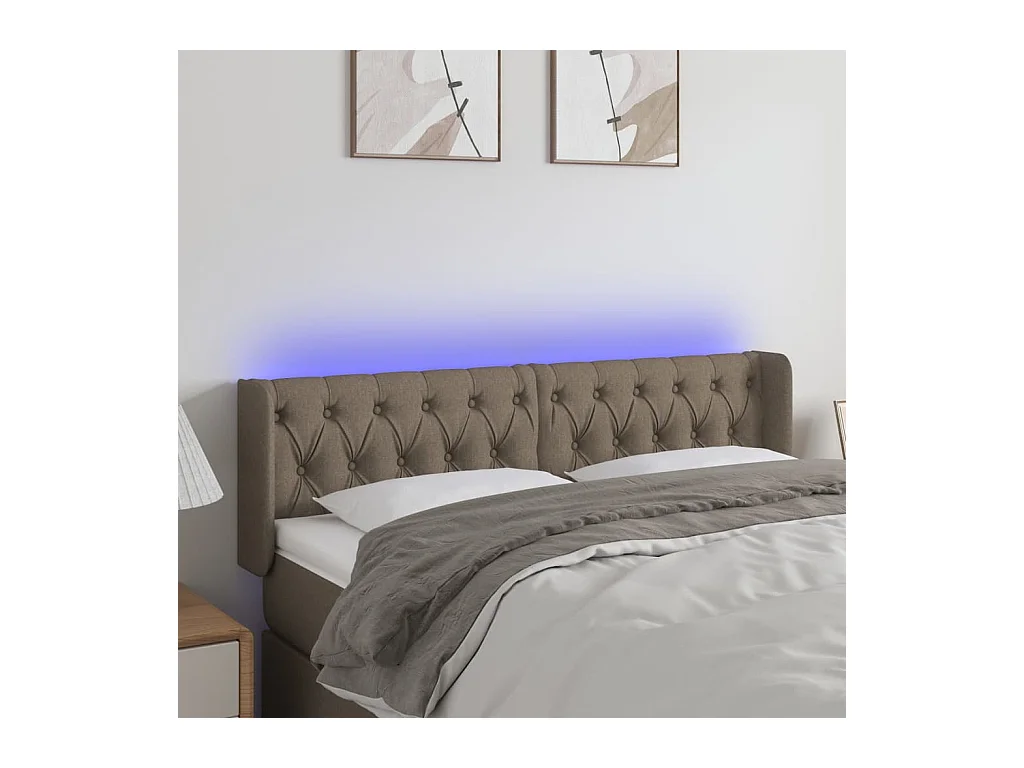 Mueble cabecero | Cabezal de cama | Cabecero con LED de tela gris taupe 163x16x78/88 cm