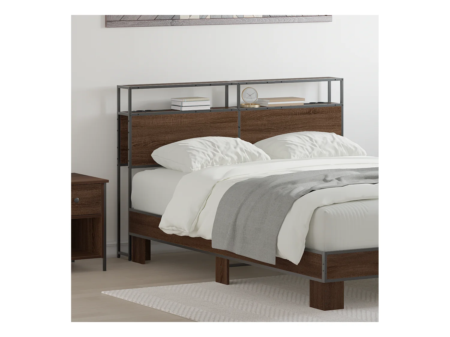 Mueble cabecero con almacenamiento | Cabecera de almacenamiento con estante Marrón roble 135 cm