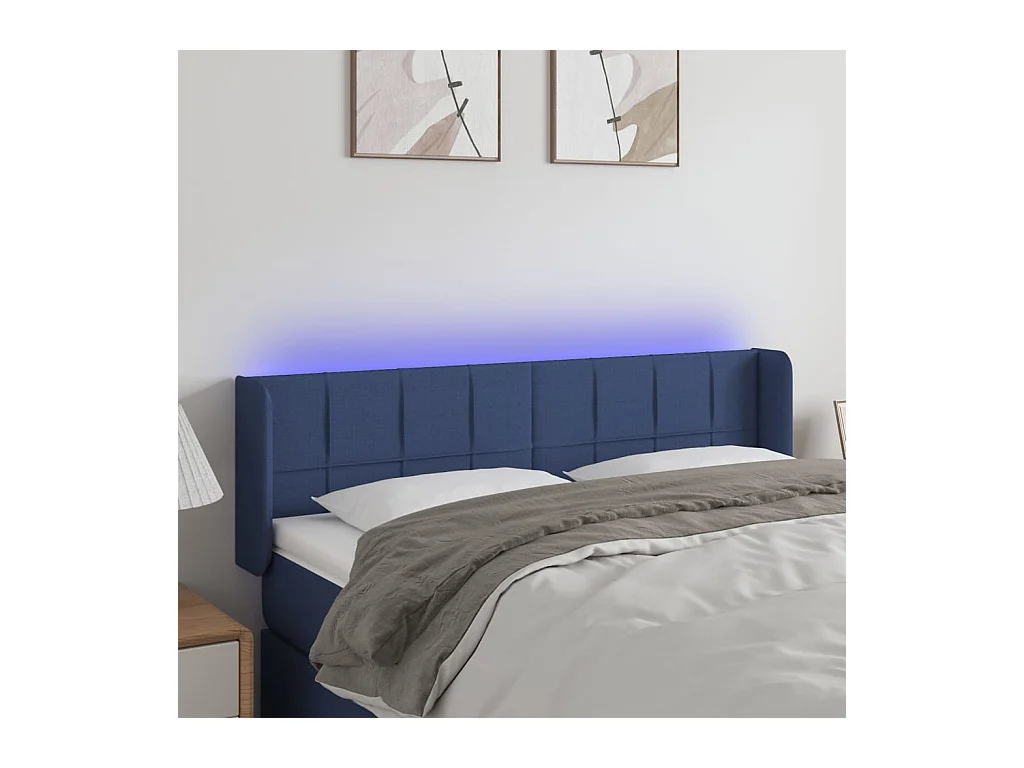 Mueble cabecero | Cabezal de cama | Cabecero con LED de tela azul 147x16x78/88 cm