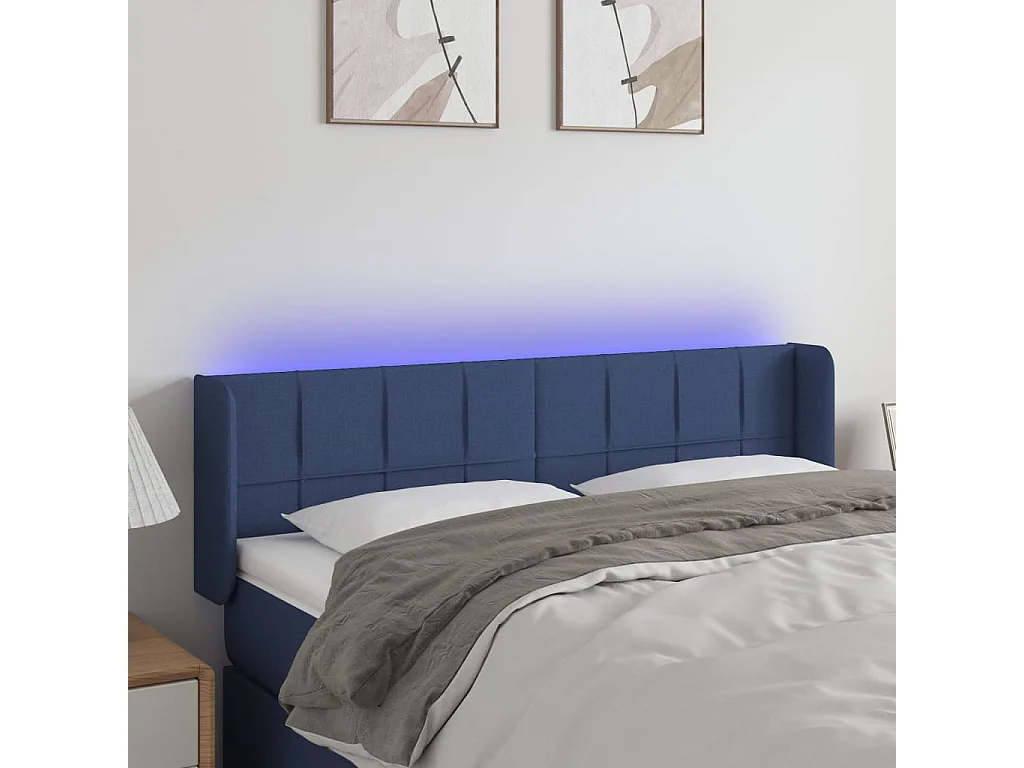 Tête de Lit | Panneau de tête pour lit Moderne à LED Bleu 147x16x78/88 cm Tissu