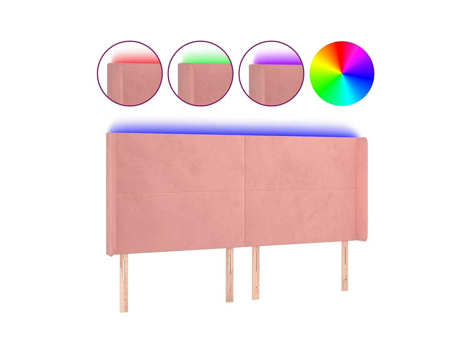 Tête de Lit | Panneau de tête pour lit Moderne à LED Rose 163x16x118/128 cm Velours