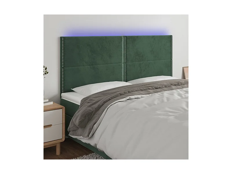 Tête de Lit | Panneau de tête pour lit Moderne à LED Vert foncé 180x5x118/128 cm Velours