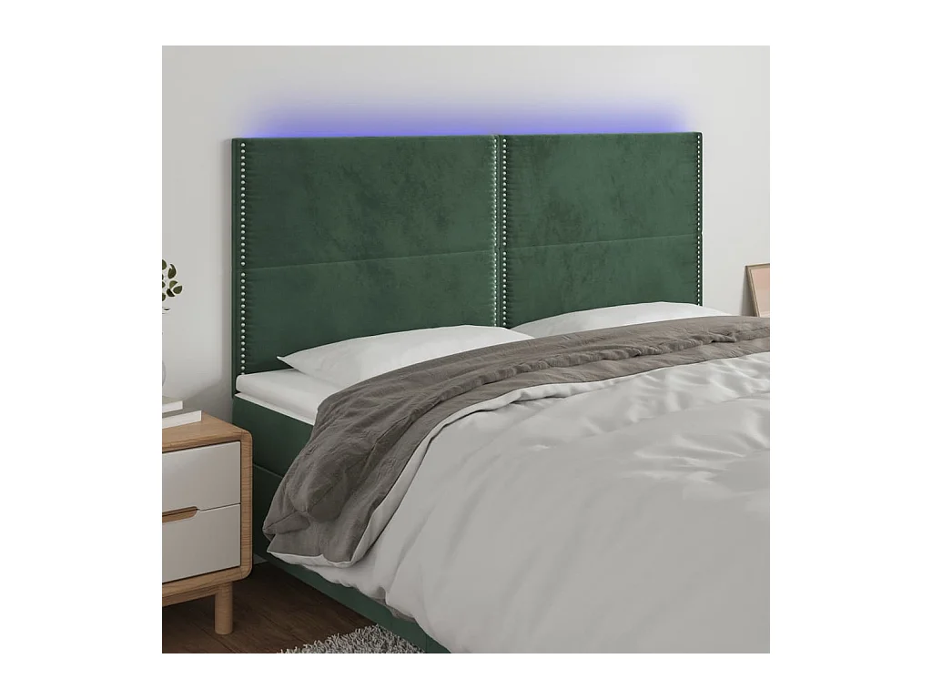 Tête de Lit | Panneau de tête pour lit Moderne à LED Vert foncé 180x5x118/128 cm Velours