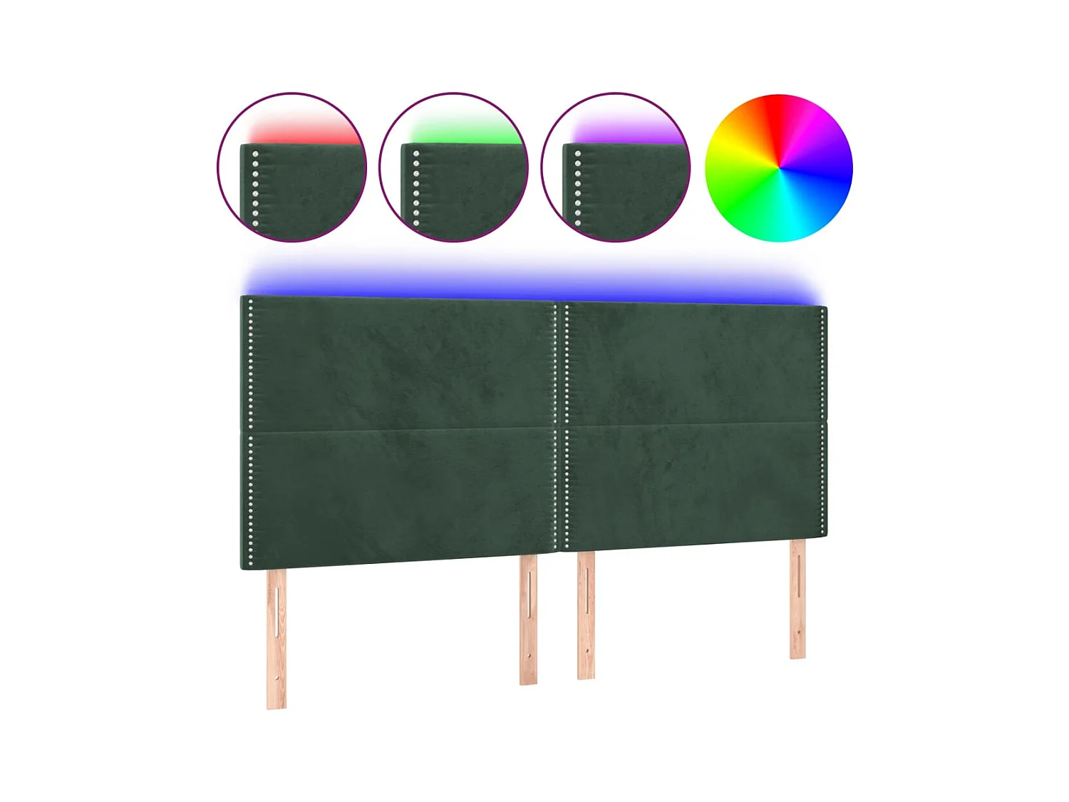 Tête de Lit | Panneau de tête pour lit Moderne à LED Vert foncé 180x5x118/128 cm Velours