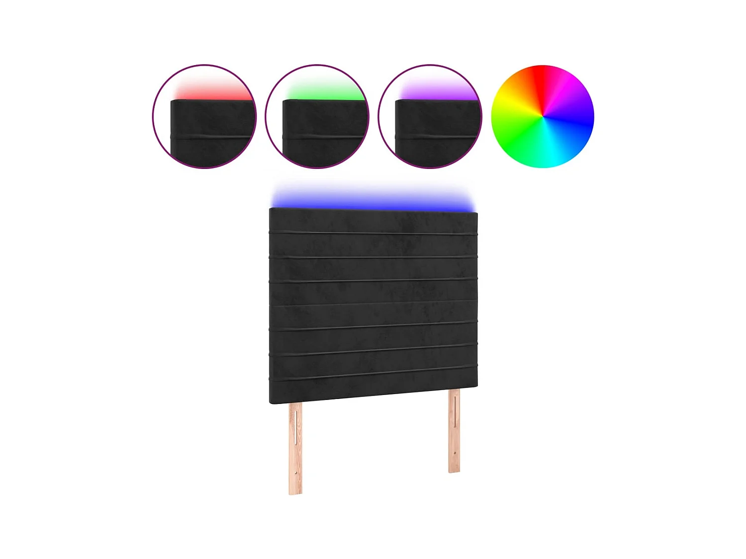 Cabecero | Cabezal de Cama | Mueble cabecero con luces LED terciopelo negro 80x5x118/128 cm