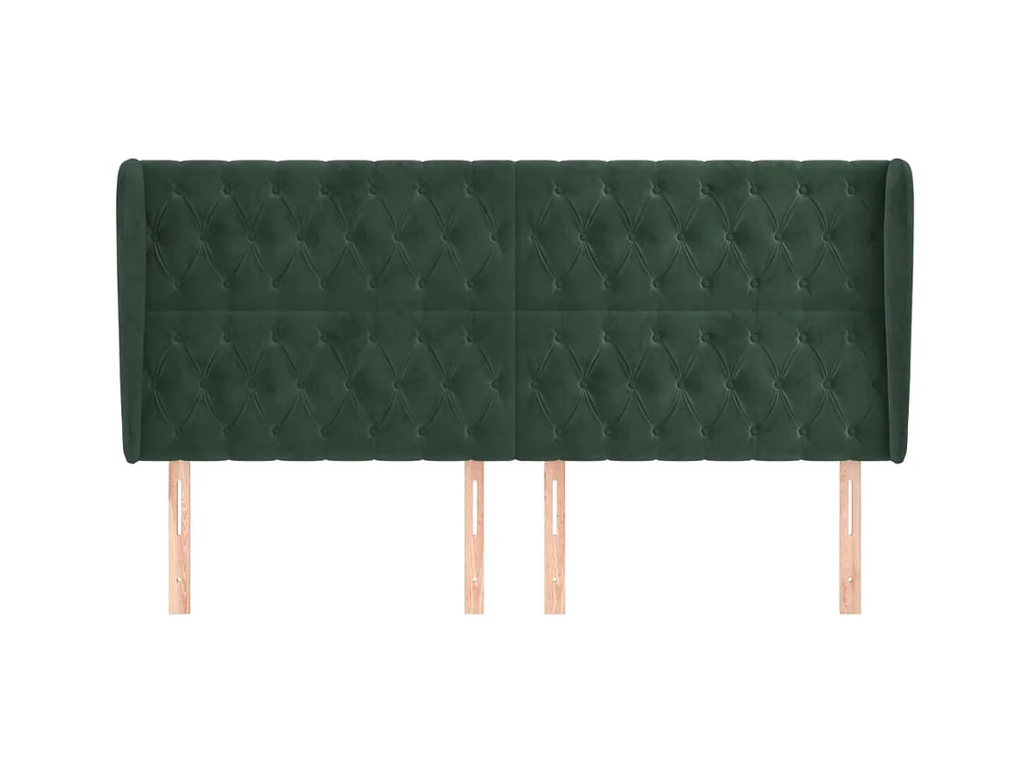 Cabecero | Cabezal de Cama | Mueble cabecero con orejas de terciopelo verde oscuro 203x23x118/128cm