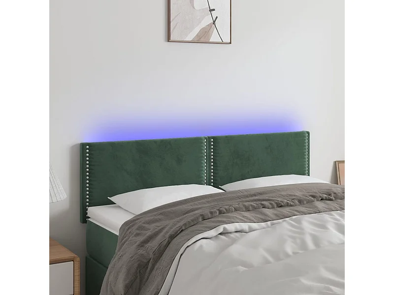 Tête de Lit | Panneau de tête pour lit Moderne à LED Vert foncé 144x5x78/88 cm Velours
