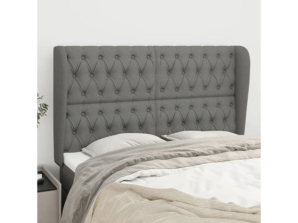 Tête de Lit | Panneau de tête pour lit Moderne avec oreilles Gris foncé 163x23x118/128 cm Tissu