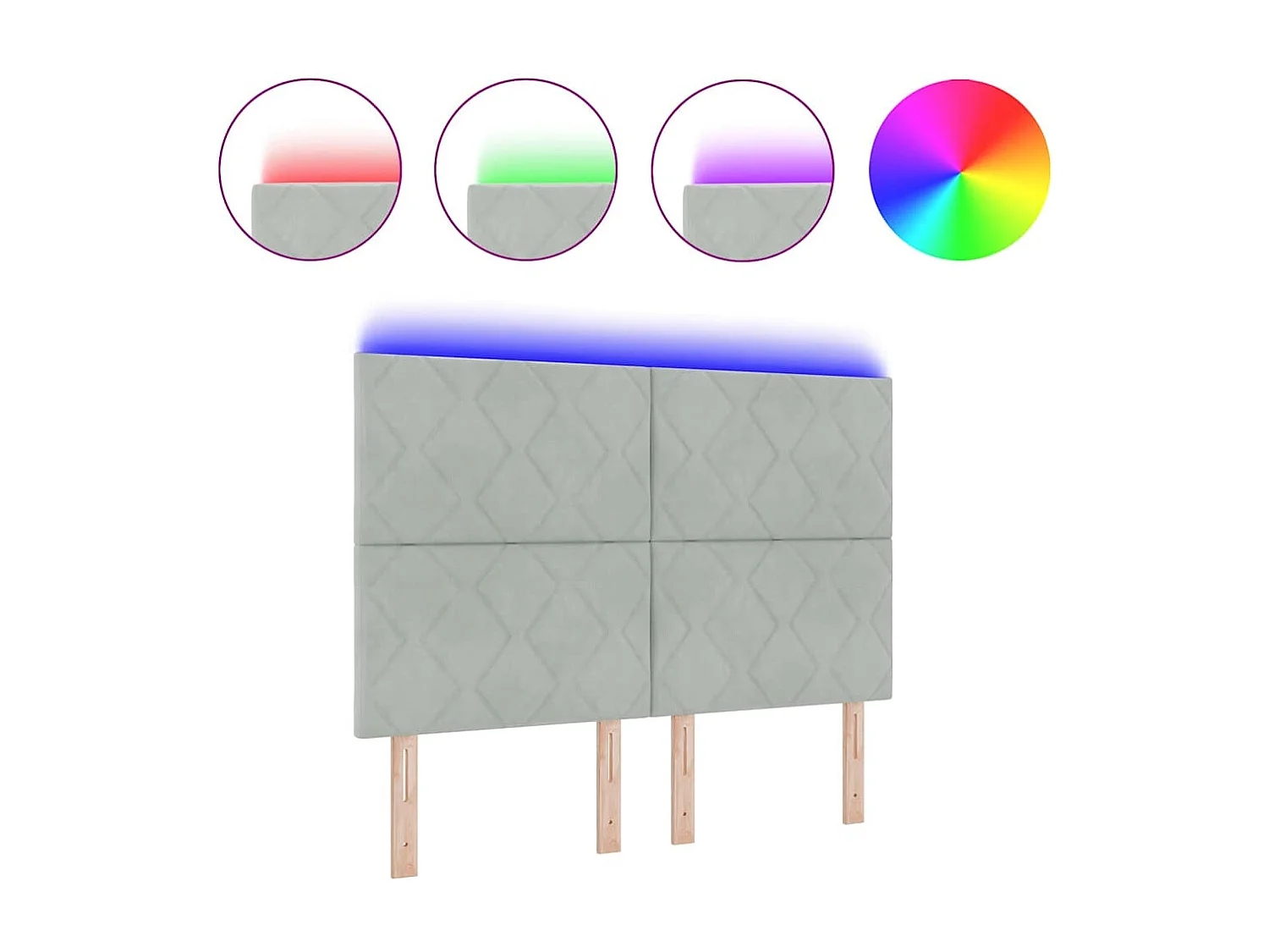 Tête de Lit | Panneau de tête pour lit Moderne LED Geometric Manuel Gris clair 144 cm Velours
