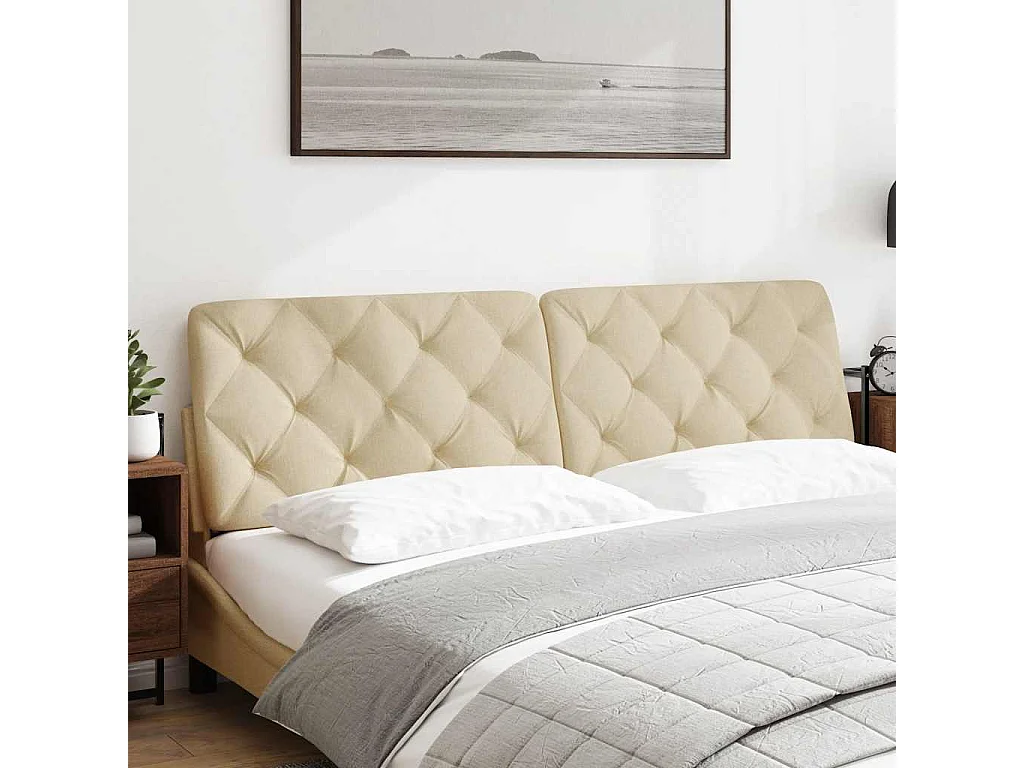 Cabecero de Cama | Cabezal de cama | Mueble de cabecero acolchado tela crema 180 cm