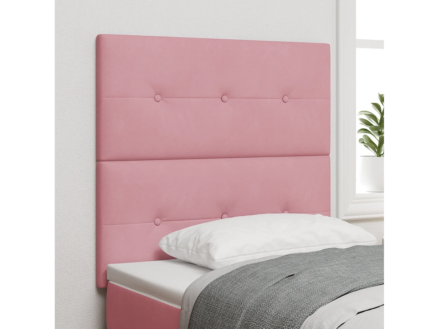 Tête de Lit | Panneau de tête pour lit Moderne avec des lumières à LED Réglable Rose 90 cm Velours