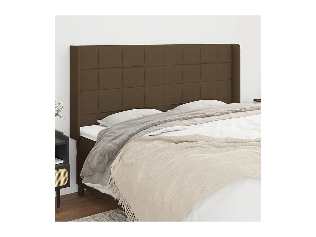 Cabecero | Cabezal de Cama | Mueble cabecero con orejas de tela marrón oscuro 203x16x118/128 cm