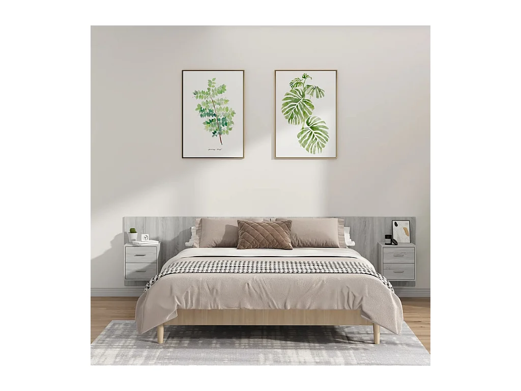 Tête de Lit avec rangement | Tête de lit avec armoires sonoma gris Bois d'ingénierie