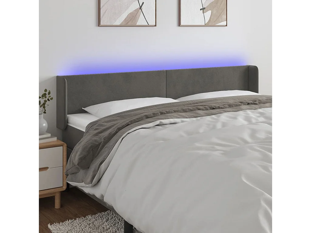 Hoofdbord | Hoofdeinde LED 183x16x78/88 cm fluweel donkergrijs