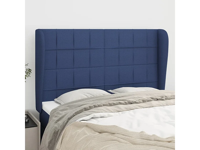 Tête de Lit | Panneau de tête pour lit Moderne avec oreilles Bleu 147x23x118/128 cm Tissu