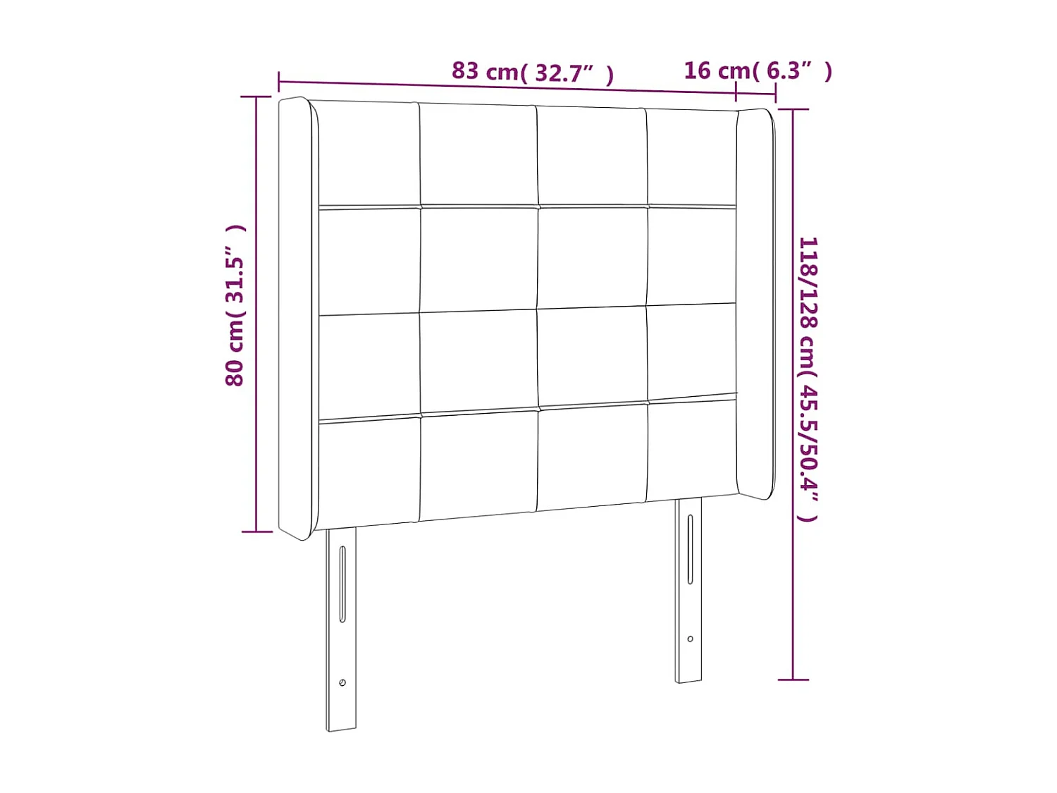 Tête de Lit | Panneau de tête pour lit Moderne avec oreilles Noir 83x16x118/128 cm Tissu
