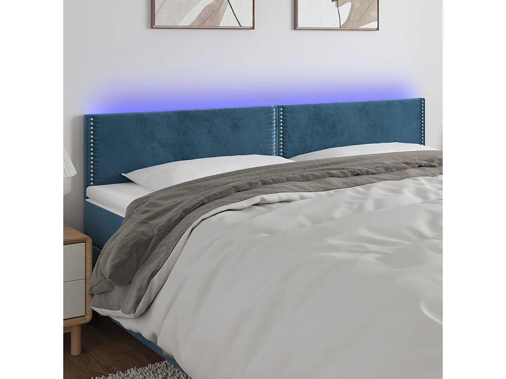 Tête de Lit | Panneau de tête pour lit Moderne à LED Bleu foncé 180x5x78/88 cm Velours