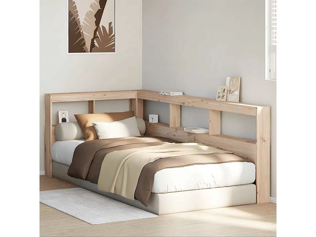 Mueble cabecero | Cabecero | Cabezal de cama librería en forma de L madera maciza de pino 80 cm