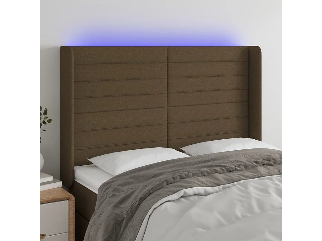 Hoofdbord | Hoofdeinde LED 147x16x118/128 cm stof donkerbruin