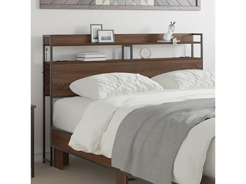 Cabecero | Cabezal de Cama | Mueble cabecero con estante Marrón roble 150 cm Madera contrachapada