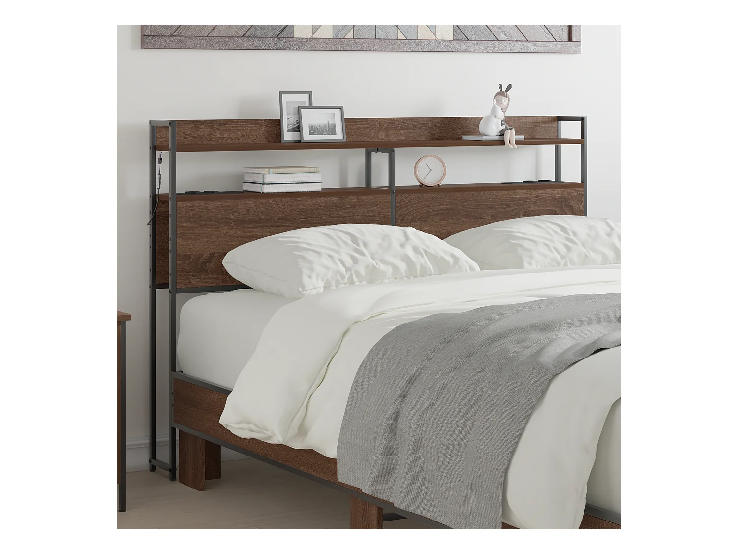 Cabecero | Cabezal de Cama | Mueble cabecero con estante Marrón roble 150 cm Madera contrachapada