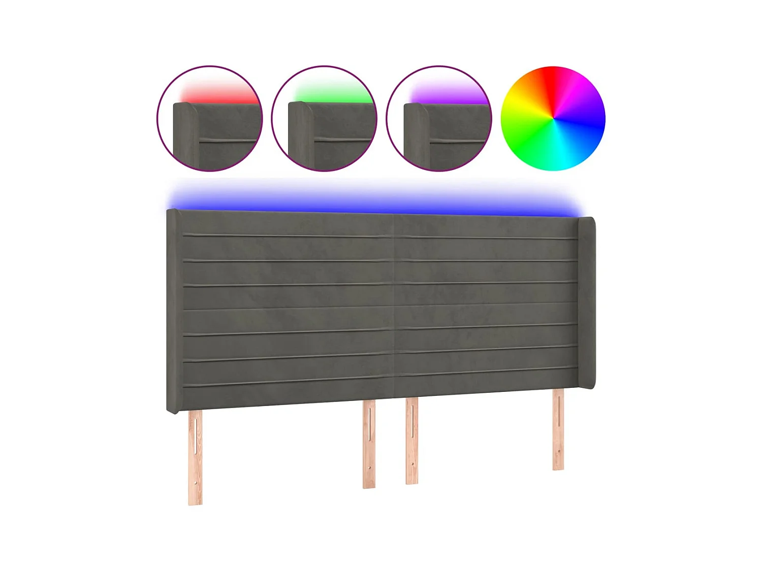 Cabecero | Cabezal de Cama | Mueble cabecero con LED de terciopelo gris oscuro 163x16x118/128 cm