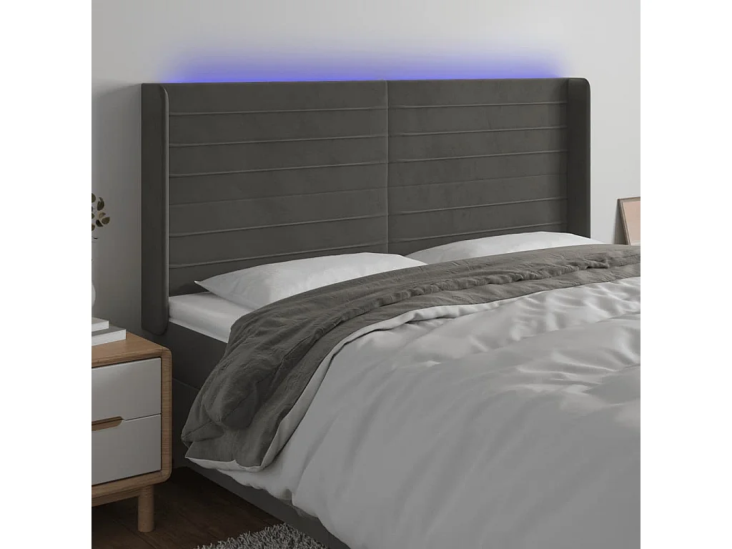 Hoofdbord | Hoofdeinde LED 163x16x118/128 cm fluweel donkergrijs