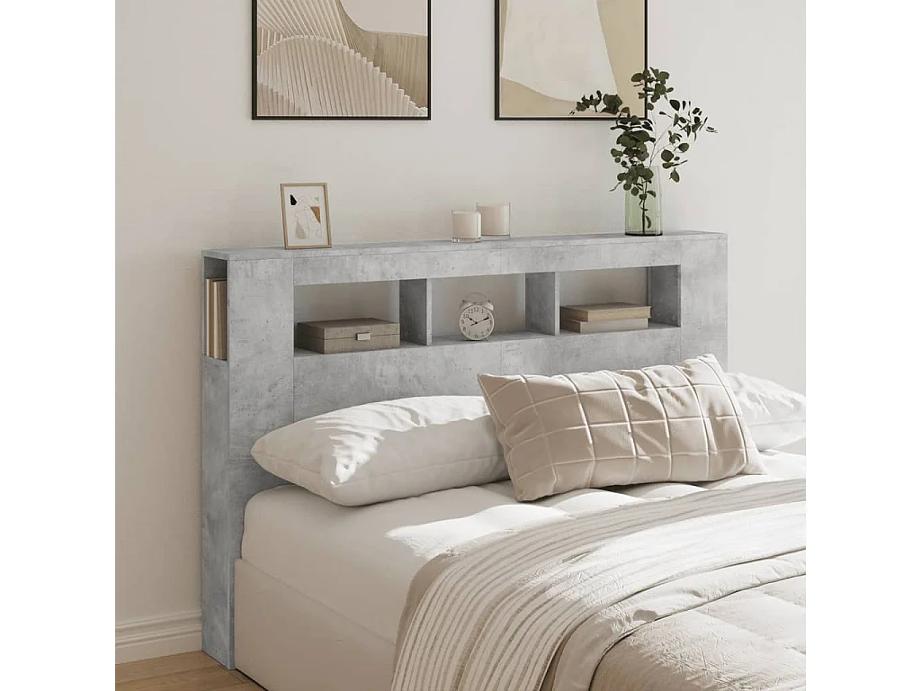 Tête de Lit | Panneau de tête pour lit Moderne à LED gris béton 160x18,5x103,5cm bois d'ingénierie