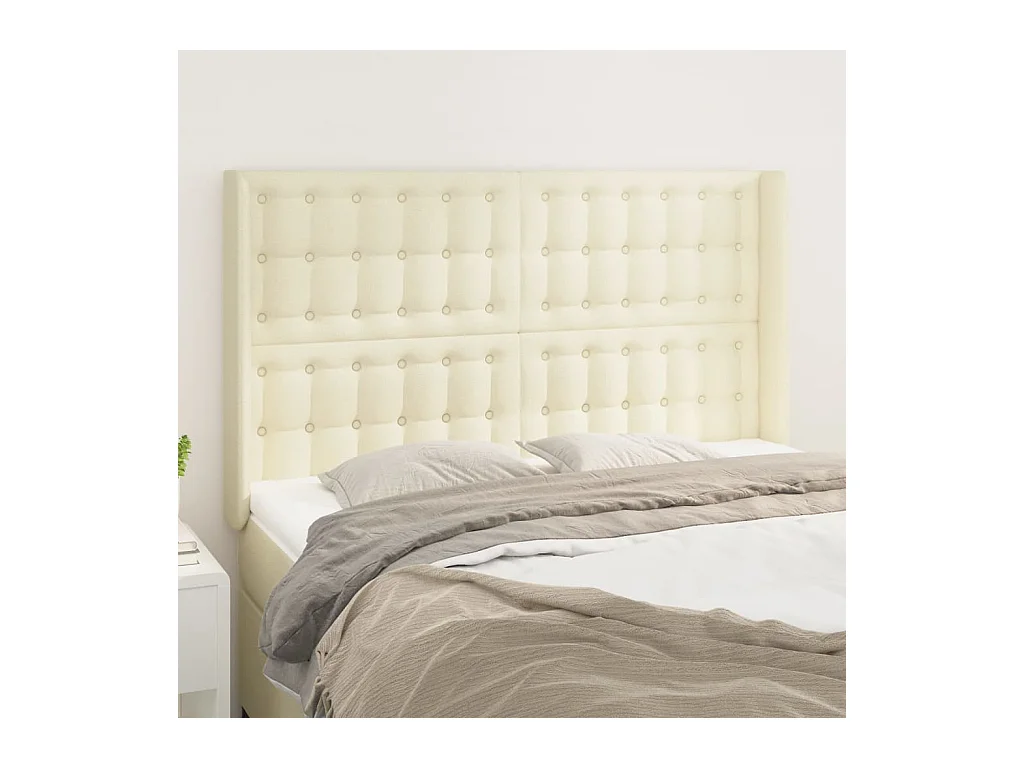 Cabecero | Cabezal de Cama | Mueble cabecero con orejas cuero sintético crema 147x16x118/128cm