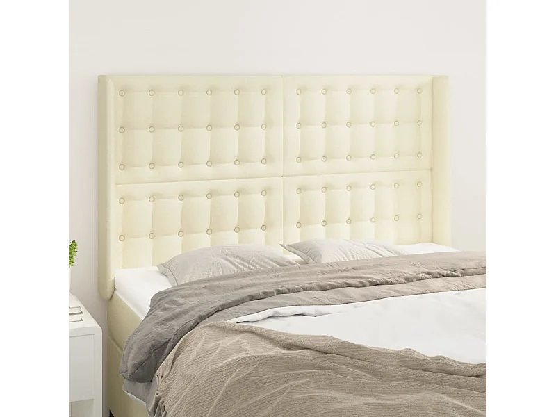 Cabecero | Cabezal de Cama | Mueble cabecero con orejas cuero sintético crema 147x16x118/128cm