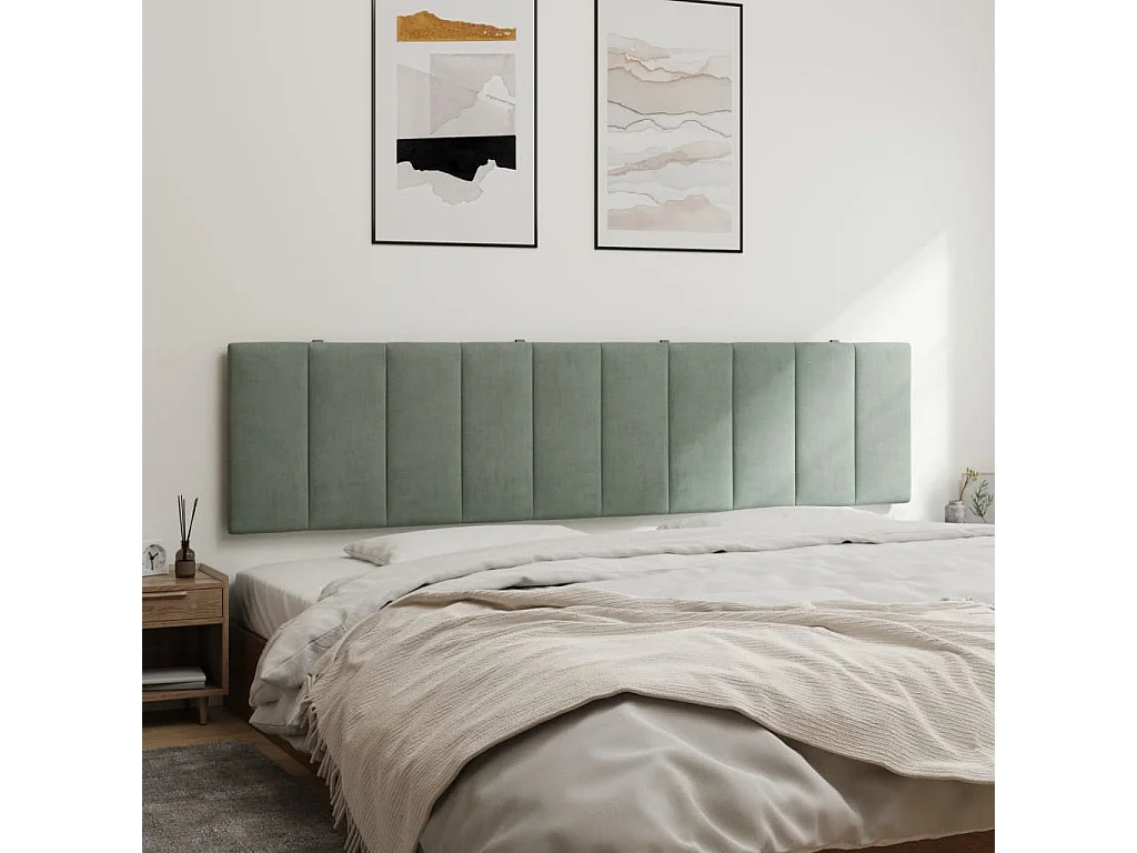 Cabecero de Cama | Cabezal de cama | Mueble de cabecero acolchado Hanko terciopelo gris claro 200 cm