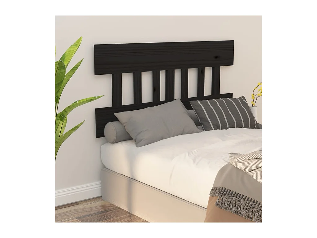 Tête de Lit | Panneau de tête pour lit Moderne Noir 203,5x3x81 cm Bois massif de pin