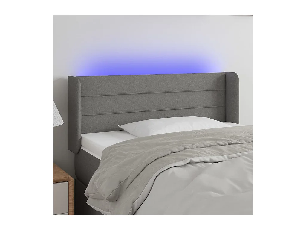Mueble cabecero | Cabezal de cama | Cabecero con LED de tela gris oscuro 83x16x78/88 cm