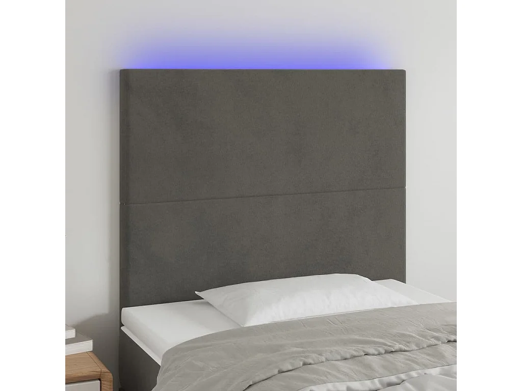 Tête de Lit | Panneau de tête pour lit Moderne à LED Gris foncé 80x5x118/128 cm Velours
