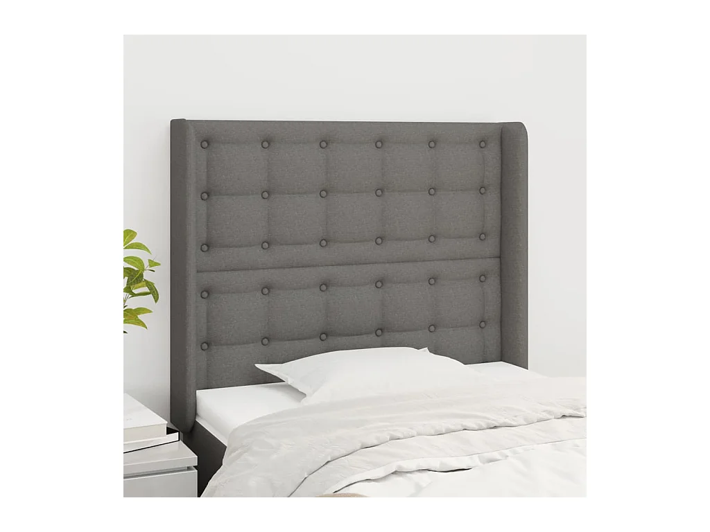 Cabecero | Cabezal de Cama | Mueble cabecero con orejas de tela gris oscuro 93x16x118/128 cm
