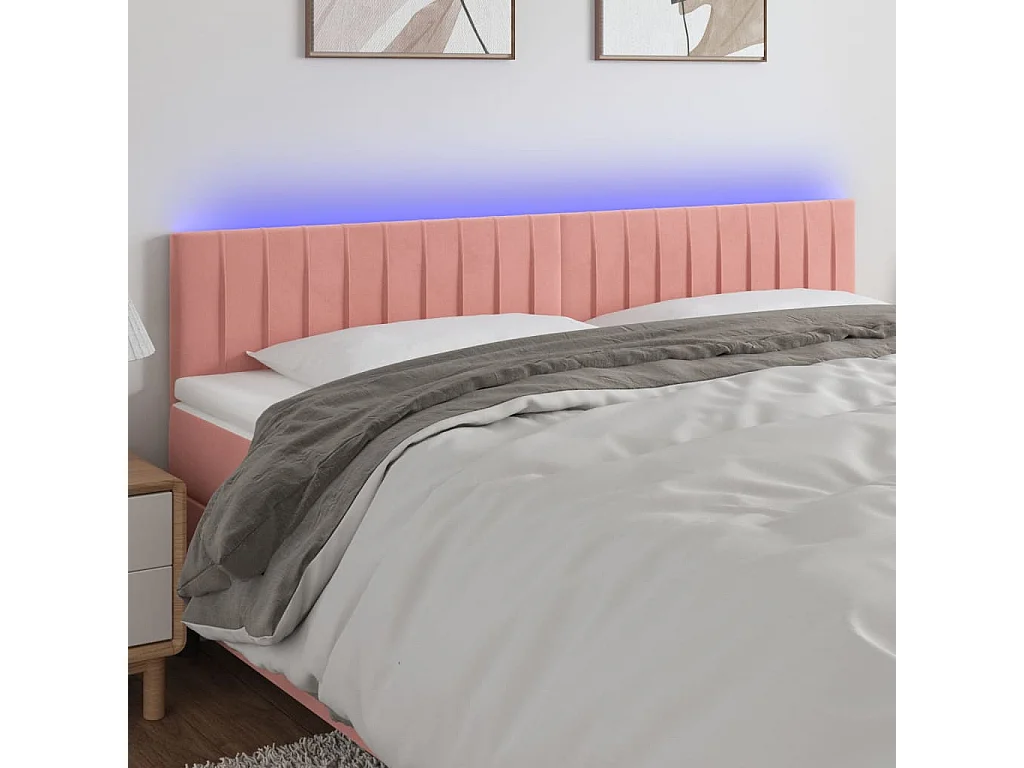 Hoofdbord | Hoofdeinde LED 200x5x78/88 cm fluweel roze
