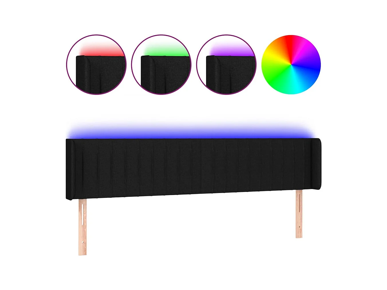 Mueble cabecero | Cabezal de cama | Cabecero con LED de tela negro 203x16x78/88 cm
