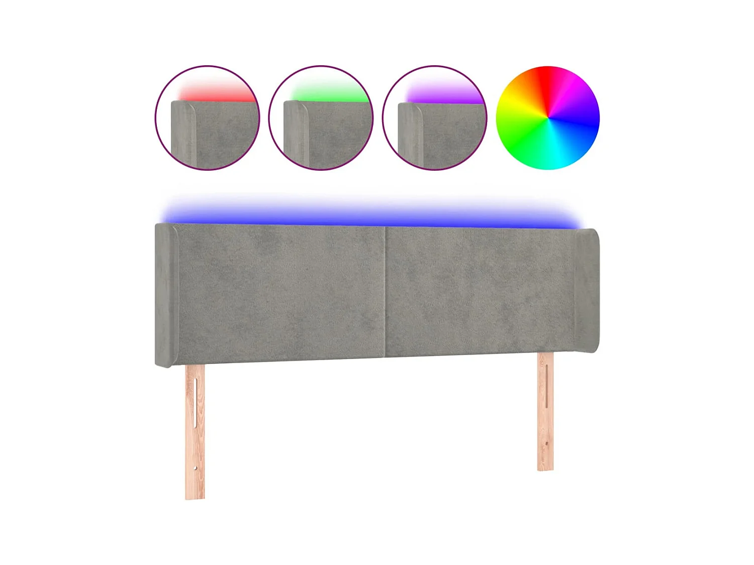Cabecero | Cabezal de Cama | Mueble cabecero con LED de terciopelo gris claro 147x16x78/88 cm