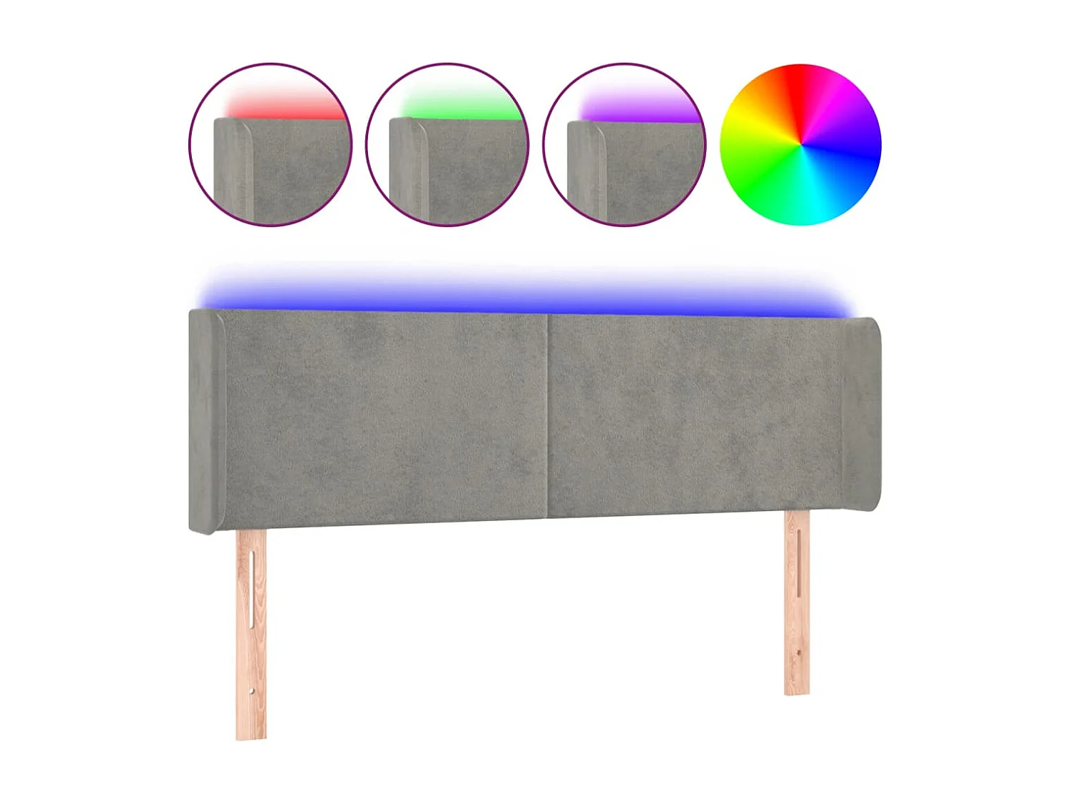 Tête de Lit | Panneau de tête pour lit Moderne à LED Gris clair 147x16x78/88 cm Velours